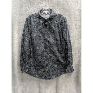Polka Dot Button Down Shirt Womens 14/16 M Black White 100 Cotton Classic Office